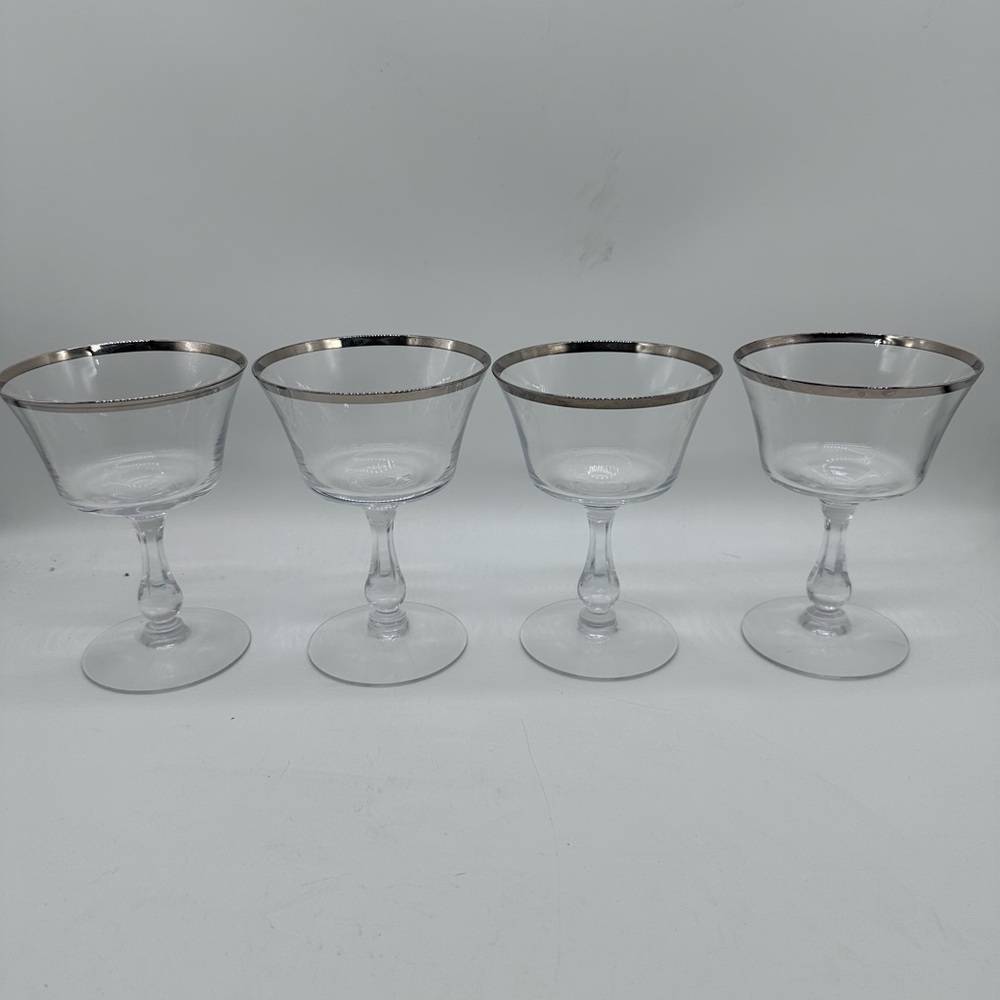 Fostoria Sheffield Crystal Champagne or Sherbert Platinum Rimmed Glasses 4
